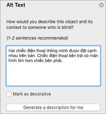 Văn bản thay thế trong PowerPoint for Mac