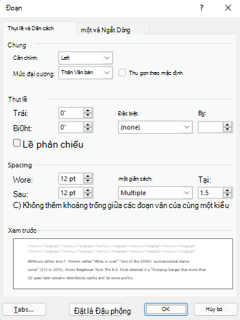 Hộp thoại Đoạn văn trong Outlook.