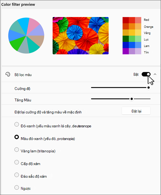 Windows 11 đặt bộ lọc màu