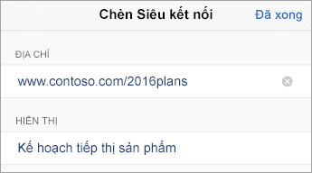 Lệnh Liên kết, hiển thị URL (địa chỉ) và văn bản để hiển thị