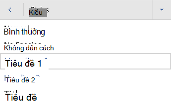 Word for Android menu kiểu đầu đề