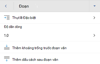 Word for Android menu định dạng đoạn văn