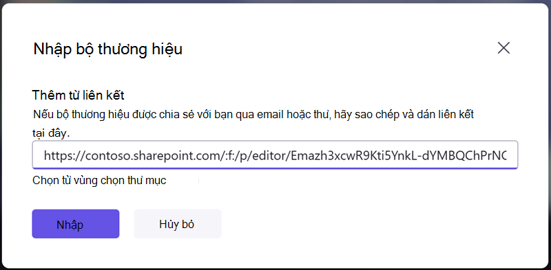 Nhập bộ thương hiệu bằng cách nhập liên kết chia sẻ mà bạn nhận được từ người khác.
