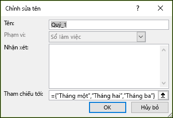 Thêm hằng số mảng đã đặt tên từ Công thức Đã xác định > Trình quản > lý Tên > Mới