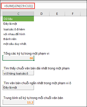 Đếm tổng số ký tự trong một khoảng và các mảng khác để làm việc với các chuỗi văn bản
