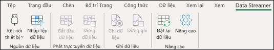 Phần bổ trợ Data Streamer trên menu dải băng Excel