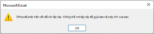 Một hộp thoại cho biết Excel đã phát hiện ra sự cố với tệp này và không thể mở tệp này.