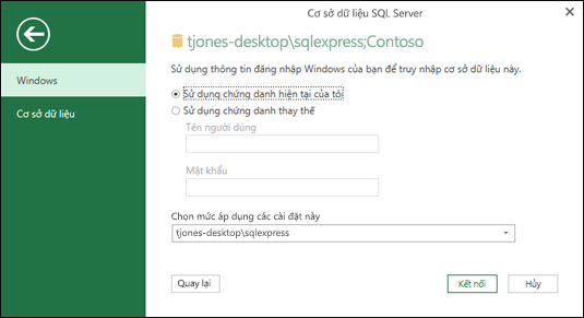 Power Query SQL Server tin xác thực đăng nhập kết nối