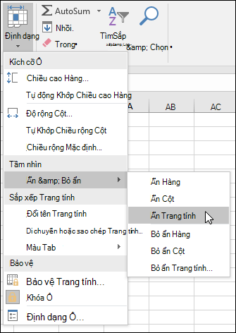 Ẩn hoặc bỏ ẩn trang tính khỏi Trang đầu. > Tế bào > Định > dạng VIsibility > Hide & ẩn