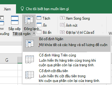 Bỏ cố định Ngăn