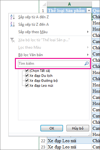 Lọc bằng cách tìm kiếm