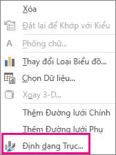 Lệnh Định dạng Trục trên menu lối tắt