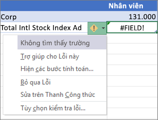 Bỏ qua lỗi #FIELD!