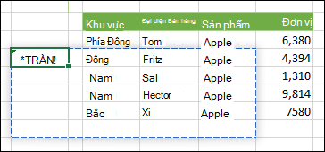 Hình ảnh #SPILL! lỗi cho thấy đầu ra công thức mảng đang bị chặn khiến công thức không thể tràn ra.