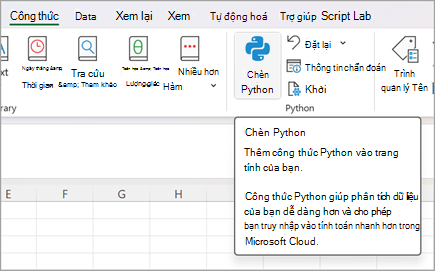 Đi tới Công thức, rồi chọn Chèn Python.