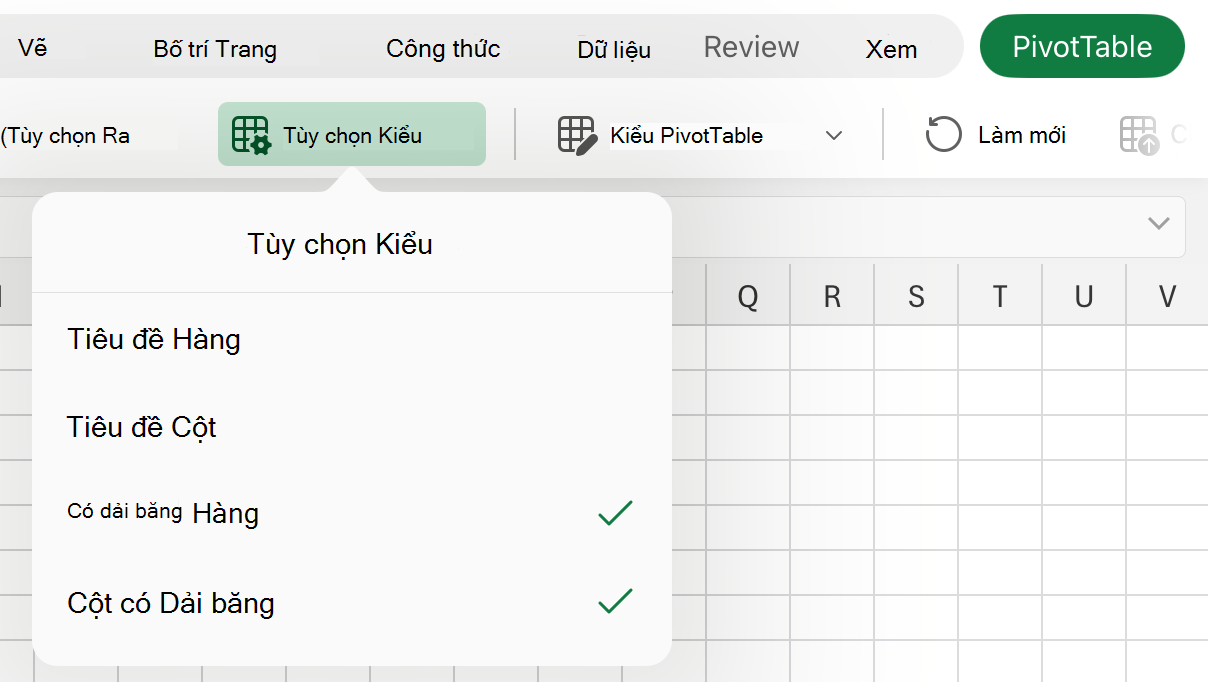 Danh sách thả xuống Tùy chọn Kiểu trên iPad