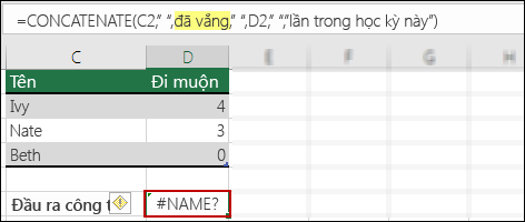 #NAME? xảy ra do thiếu dấu ngoặc kép trong giá trị văn bản