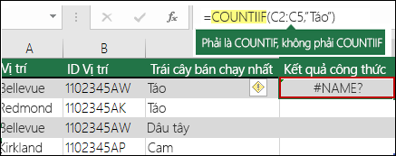 Lỗi #NAME? xảy ra do lỗi đánh máy trong cú pháp