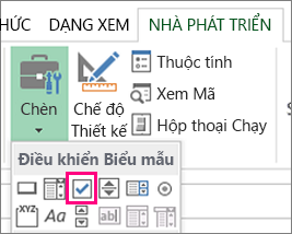 điều khiển hộp kiểm trên ribbon