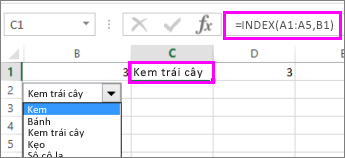 Nhập công thức để hiển thị mục từ ô được nối kết