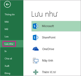 Tùy chọn Lưu dưới Dạng trên tab Tệp