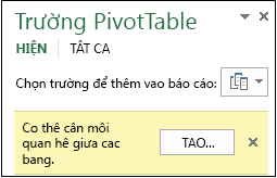 Nút Tạo xuất hiện khi cần mối quan hệ