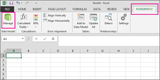 Tab PowerPivot và nút Quản lý