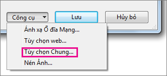 Tùy chọn Chung trên menu Công cụ