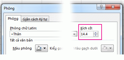 Một phần của hộp thoại Phông