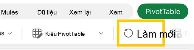 Nút làm mới PivotTable trong ribbon trên iPad.