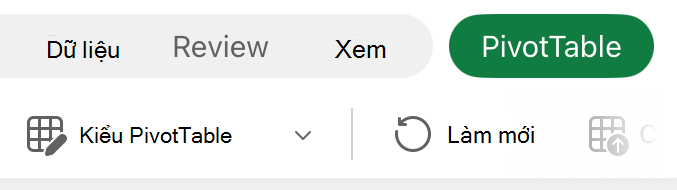 Tab PivotTable trên iPad