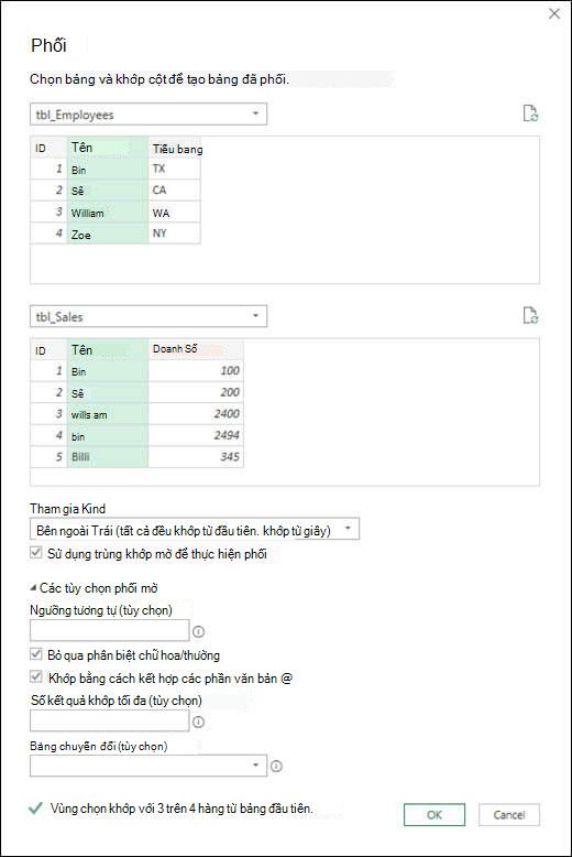 Power Query chọn phối mờ nhạt