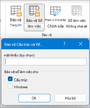 Hộp thoại Bảo vệ Sổ làm việc