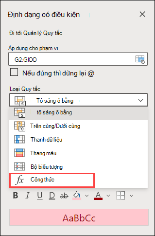 Quy tắc Chọn Công thức