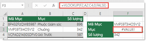 Lỗi #VALUE! hiển thị khi tham_đối_chỉ_mục_cột nhỏ hơn 1