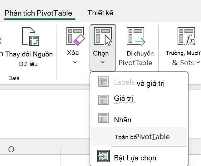Chọn Toàn bộ nút PivotTable trong Windows.