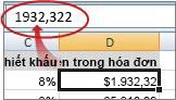 Giá trị được hiển thị trong thanh công thức