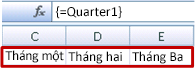 Mảng đã được đặt tên được nhập ở dạng công thức