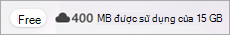 Ảnh chụp màn hình hiển thị huy hiệu Miễn phí và dung lượng lưu trữ OneDrive đã sử dụng