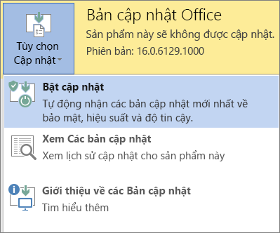 Bấm Tùy chọn Cập nhật rồi Cho phép cập nhật