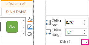 Công cụ khởi động hộp thoại trong nhóm Kích cỡ trên tab Định dạng Công cụ Vẽ