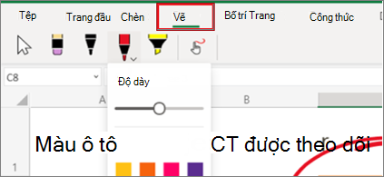 Ảnh chụp màn hình menu Vẽ trong Excel cho web