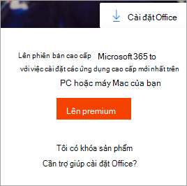 Thông báo Chuyển lên premium sau khi chọn nút Cài đặt Office