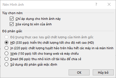 Hộp thoại Nén ảnh
