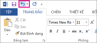 Lệnh Hoàn tác trên Thanh công cụ Truy nhập Nhanh