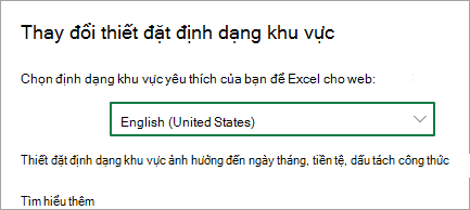 Thay đổi thiết đặt định dạng Khu vực