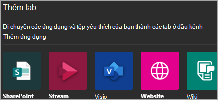 Hiển thị thao tác thêm ứng dụng vào Teams