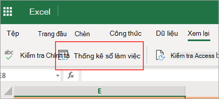 Hiển thị tùy chọn menu thống kê Sổ làm việc
