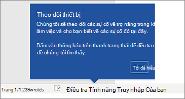 Thanh trạng thái hiển thị Bộ kiểm tra trợ năng đang chạy