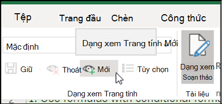 Nút Mới trong nhóm Dạng xem Trang tính